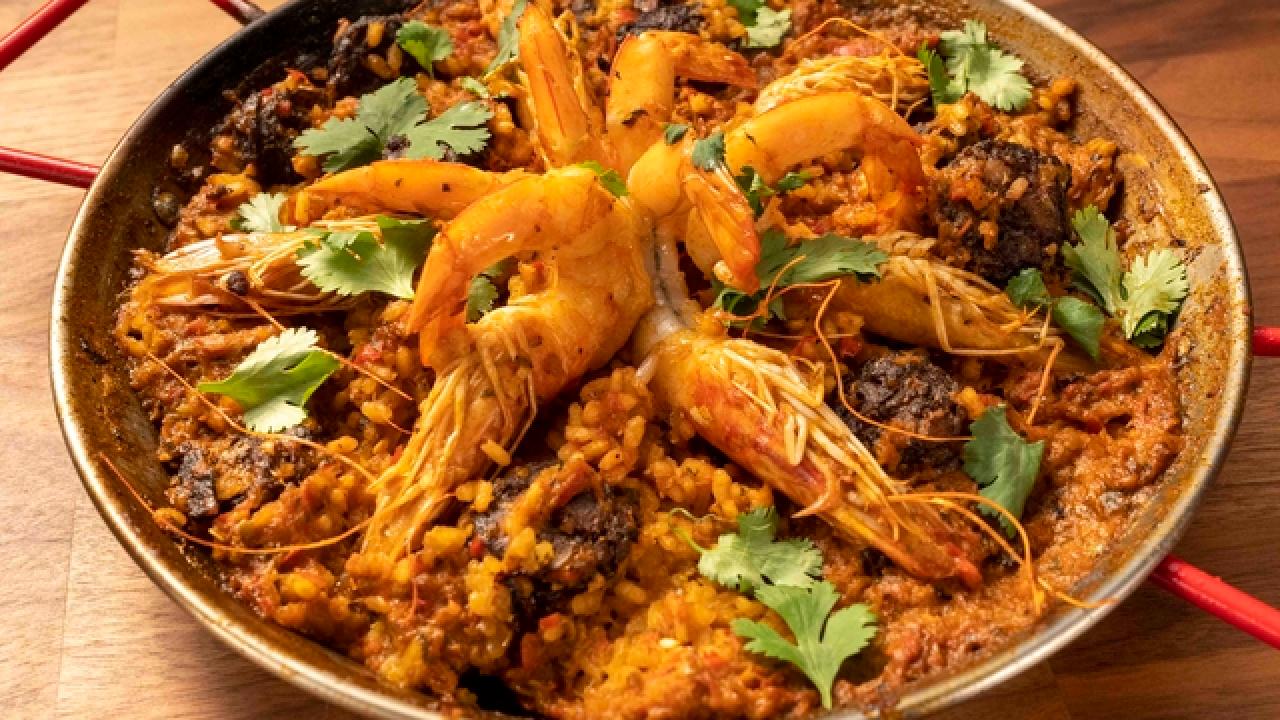 Paella with Chorizo, Chicken, Shrimp and Clams