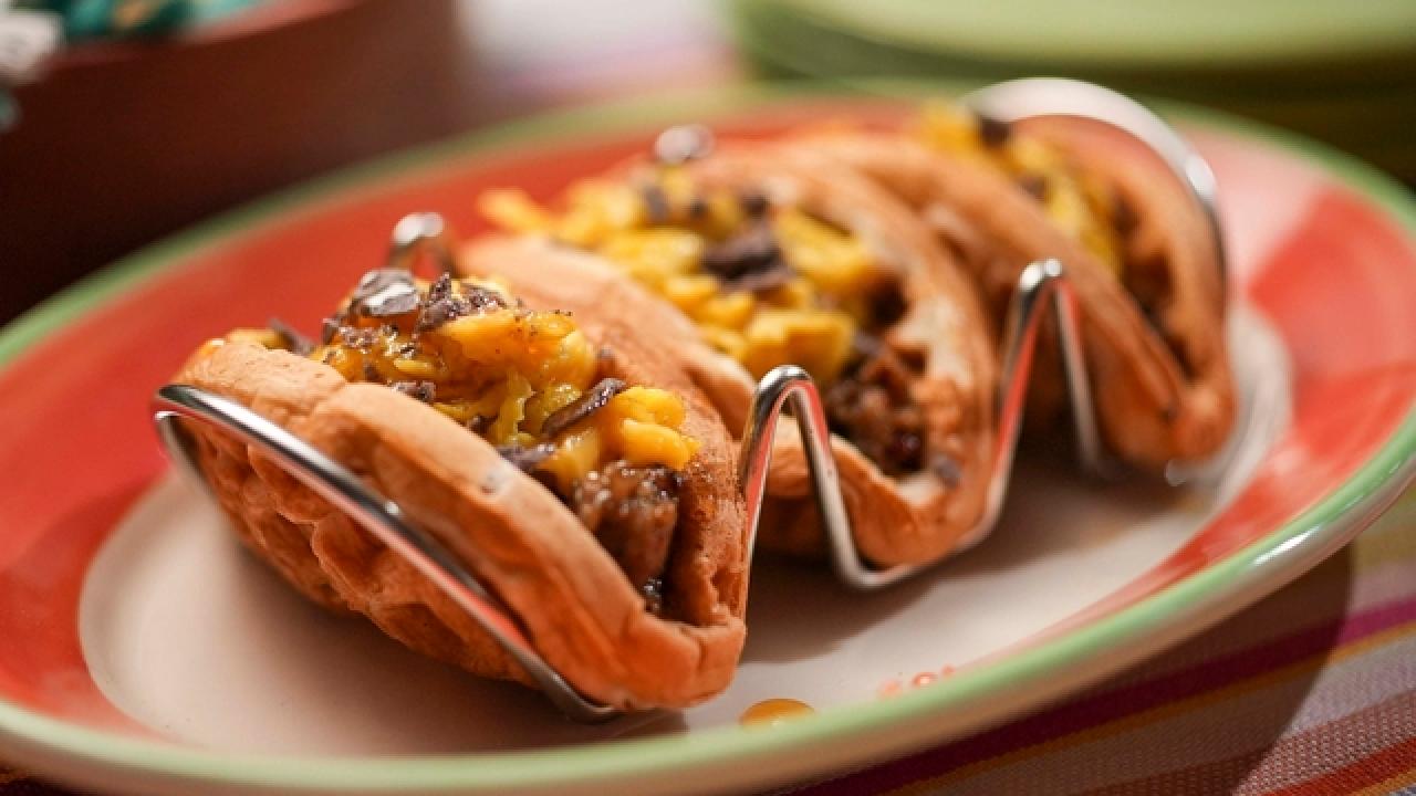 Waffle Taco with Spicy Sausage and Hot Honey