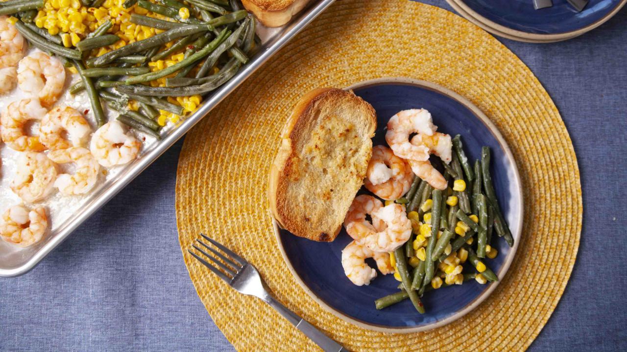 Shrimp Scampi, Green Bean and Corn Sheet Pan Dinner