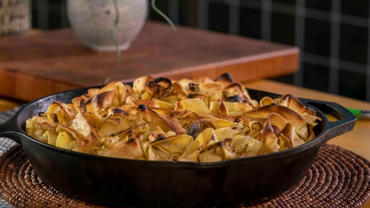 Noodle Kugel with Jalapeno Roasted Shallots